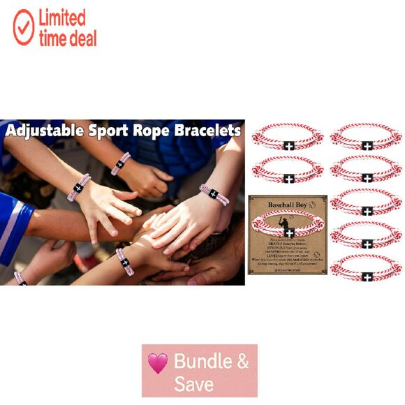 20 Adjustable Rope Bracelets with Cross Charms for Sports Teams - Picture 8 of 8